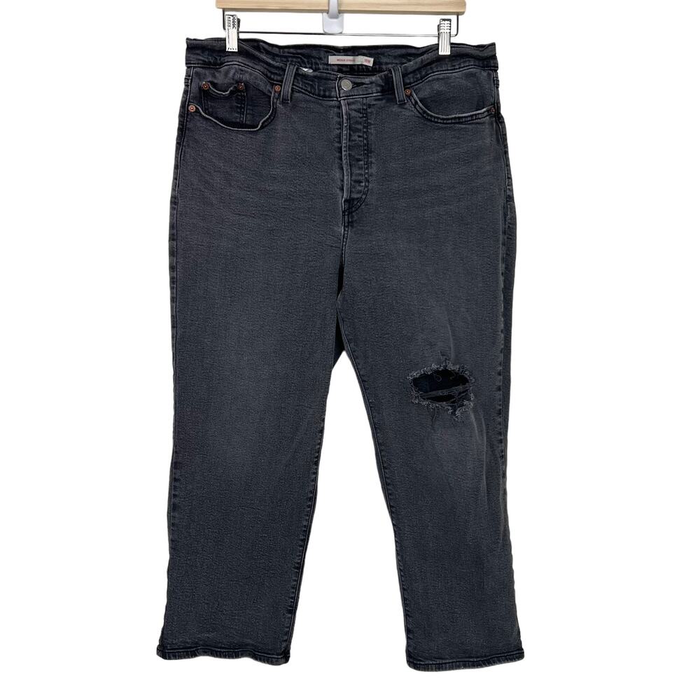 Levi's Women's Wedgie Straight Distressed Black Button Fly Ankle Jeans Size 18W